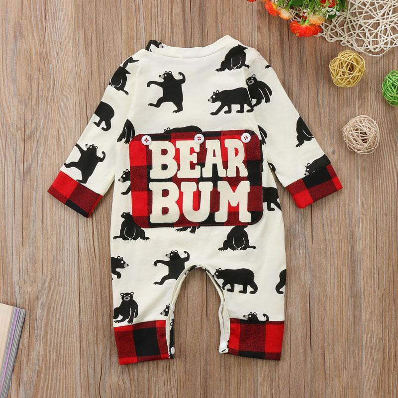 Unisex Newborn Cotton Bear Print Long Sleeve Romper Playsuit