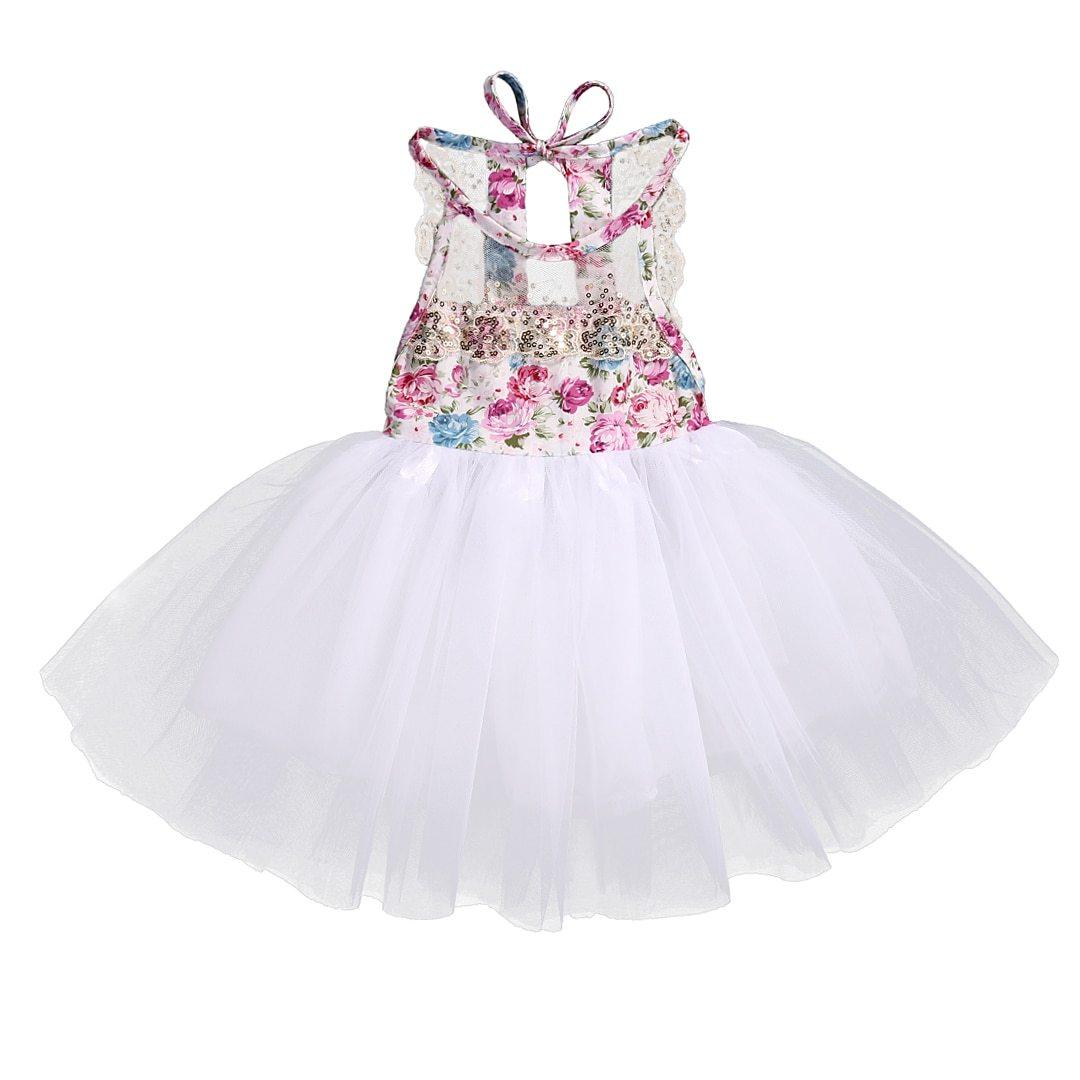 Handmade Tulle Tutu Dress for Baby Girls with Floral Sequins