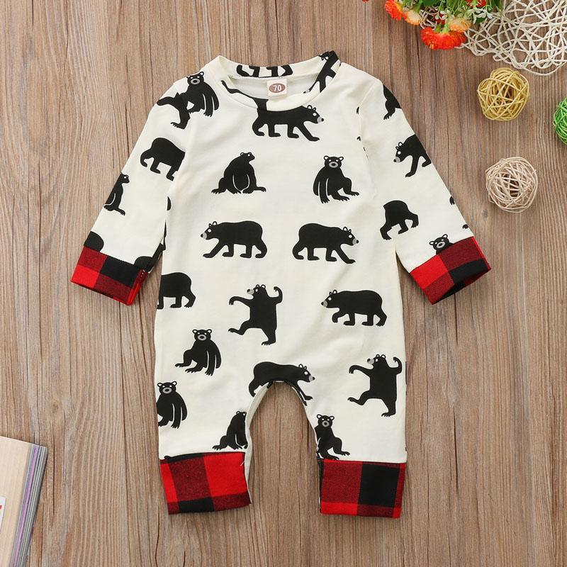 Unisex Newborn Cotton Bear Print Long Sleeve Romper Playsuit