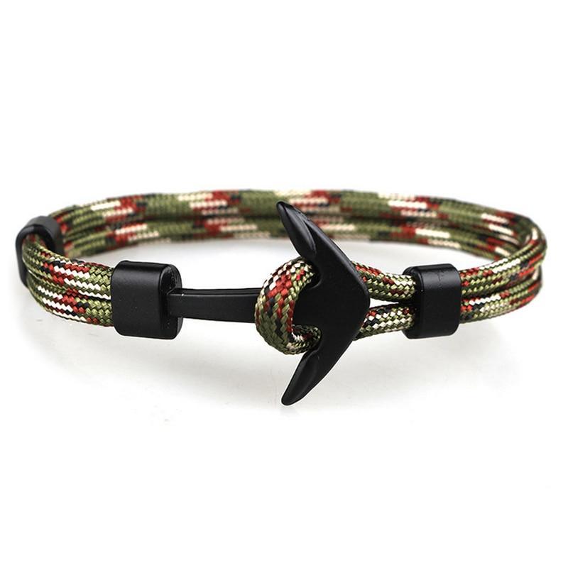 Black Anchor Paracord Survival Bracelet with Magnetic Clasp