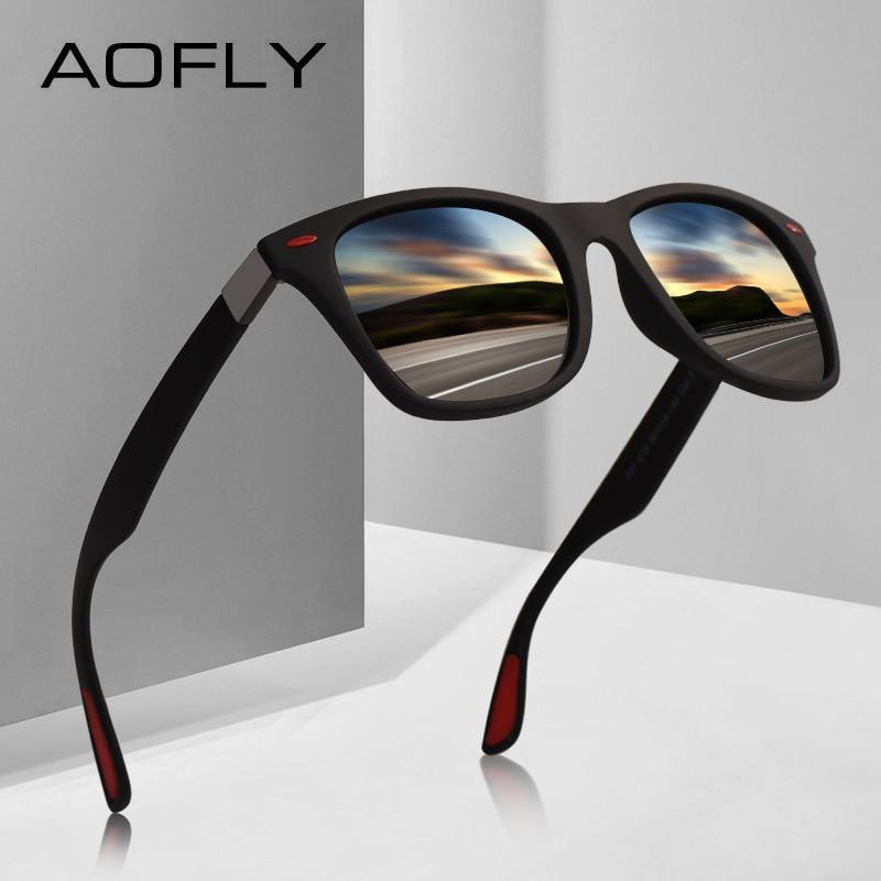 Aofly ultralight TR90 square polarized sunglasses with minimalist design.