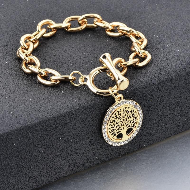 Gold Tone Expandable Tree of Life Medallion Bracelet