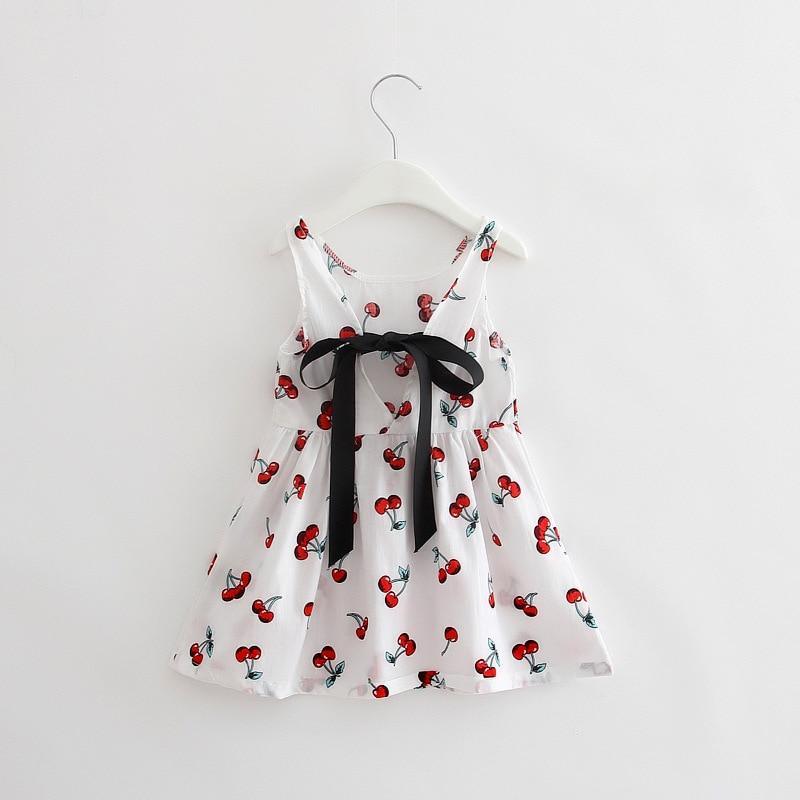 Summer Cherry Print Halter Dress for Girls - Cotton V-Back Style