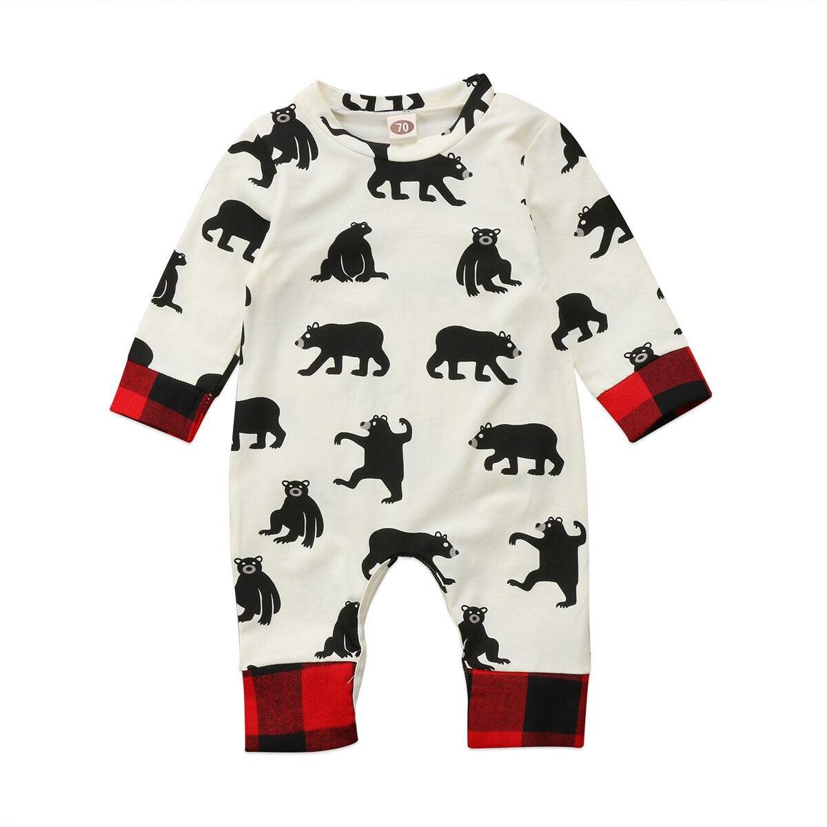 Unisex Newborn Cotton Bear Print Long Sleeve Romper Playsuit