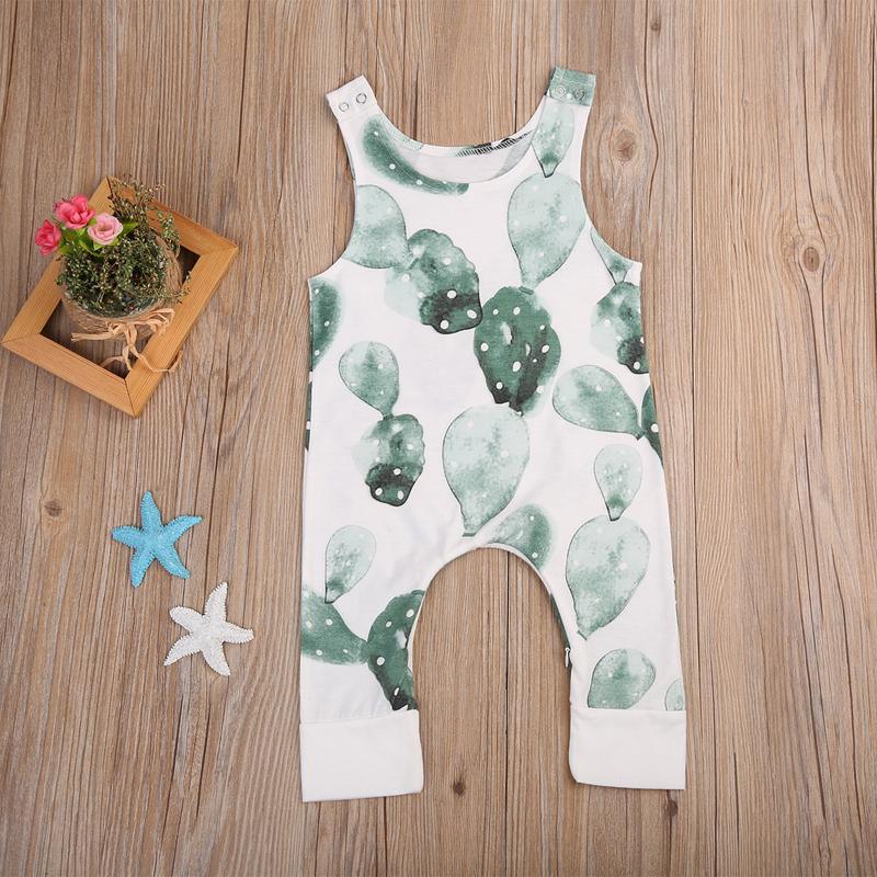 Cactus Print Sleeveless Baby Romper - Soft Cotton Blend Jumpsuit