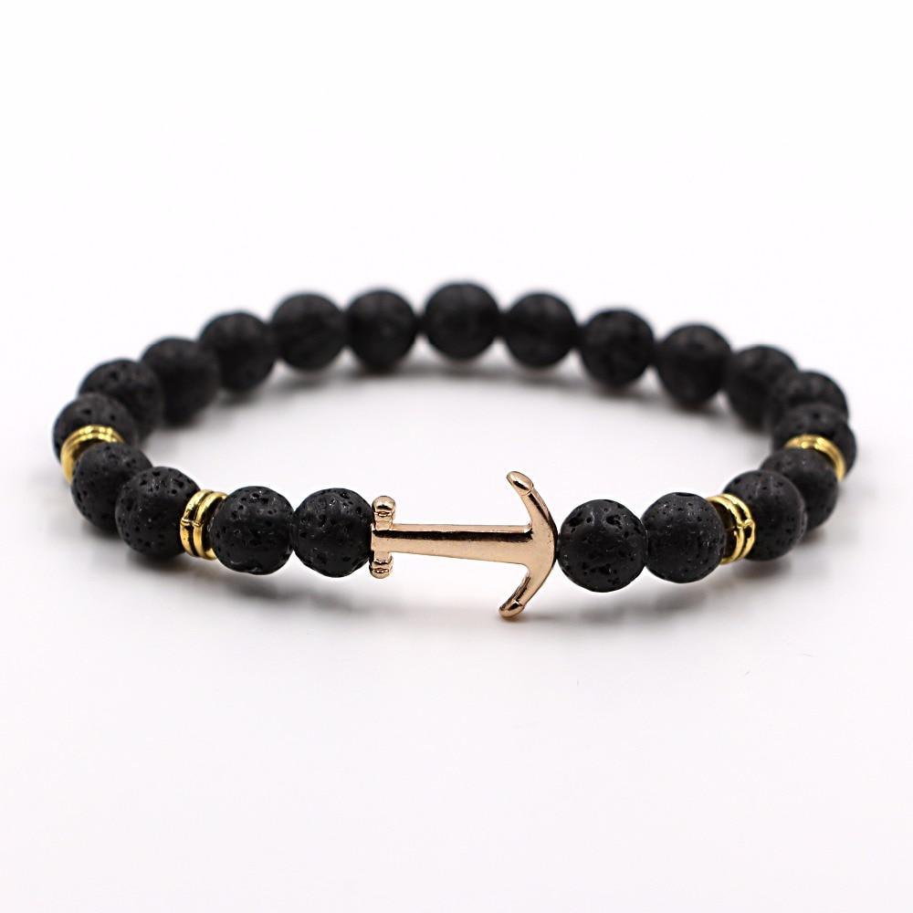 Natural Stone Onyx and Lava Bead Anchor Bracelet for Unisex