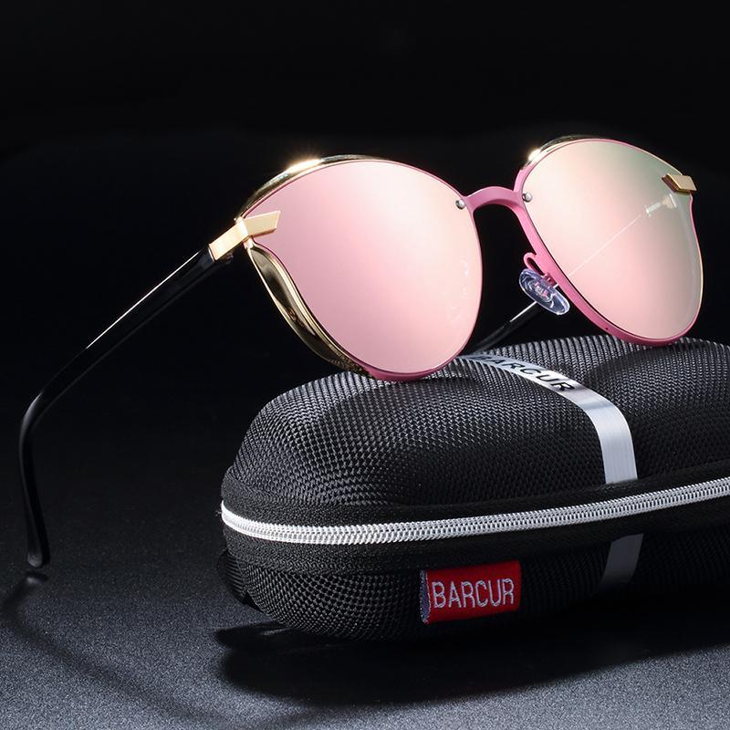 Women wearing retro rimless sunglasses in gold and black frames with UV400 lenses