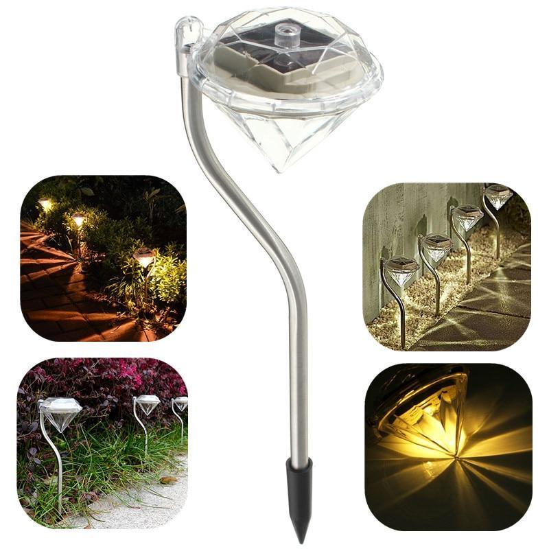 4-Pack Solar Diamond Garden Lights, Warm White & Multicolor Path Lamps