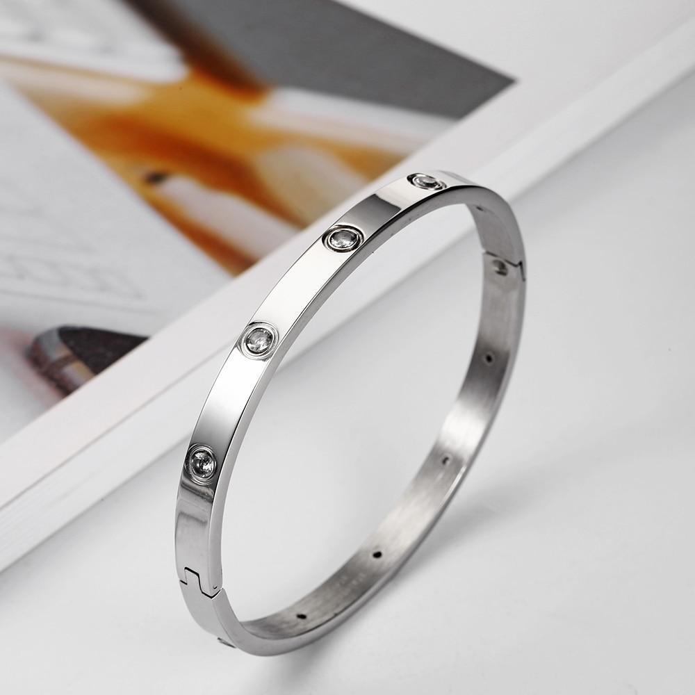 Rose Gold Crystal Bangle Bracelet in Stainless Steel