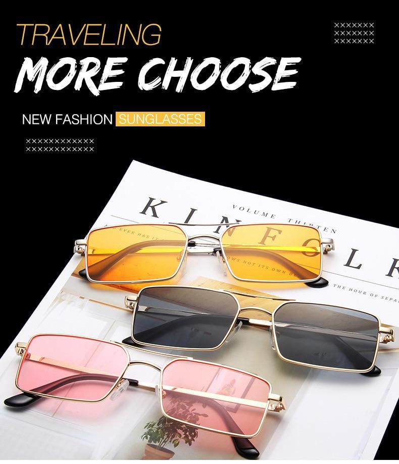 Retro Rimless Rectangle Sunglasses Gold Metal Frame UV400 Sunnies