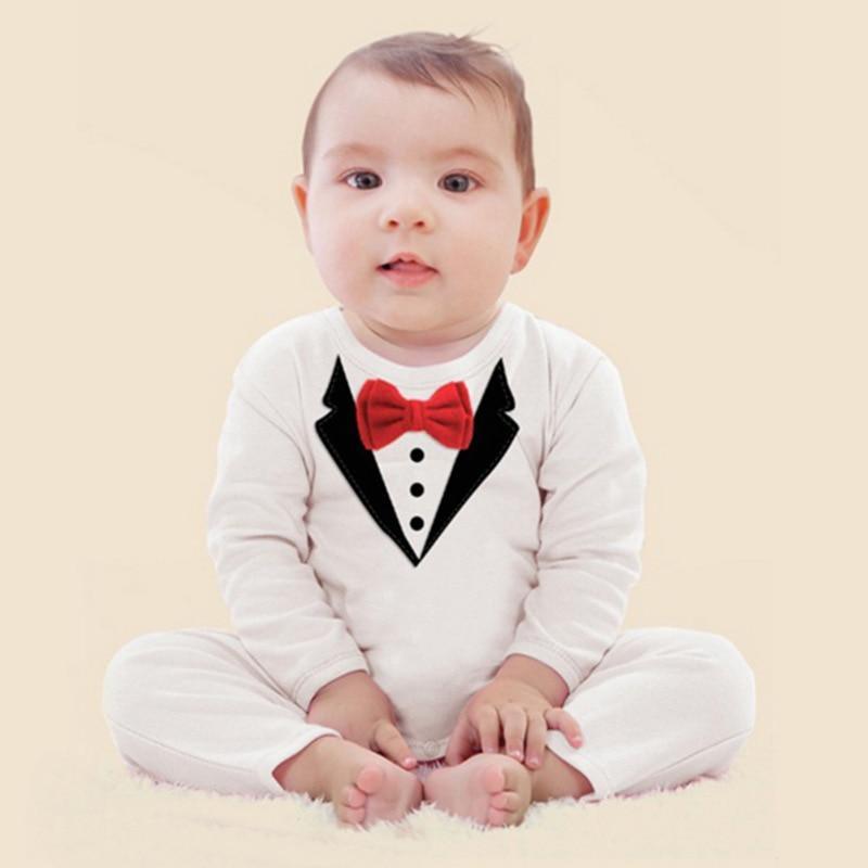 Baby Boy Long-Sleeved Formal Cotton Romper for Special Occasions