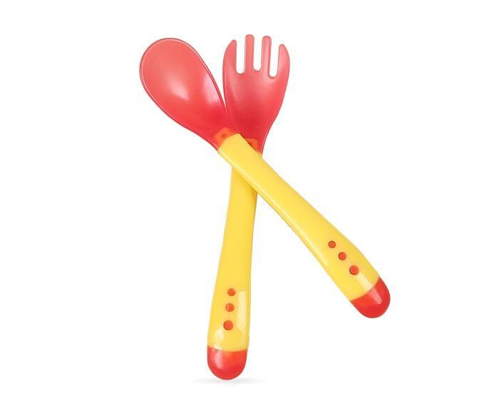 Soft Silicone Baby Fork and Spoon Cutlery Set for Self-Feeding