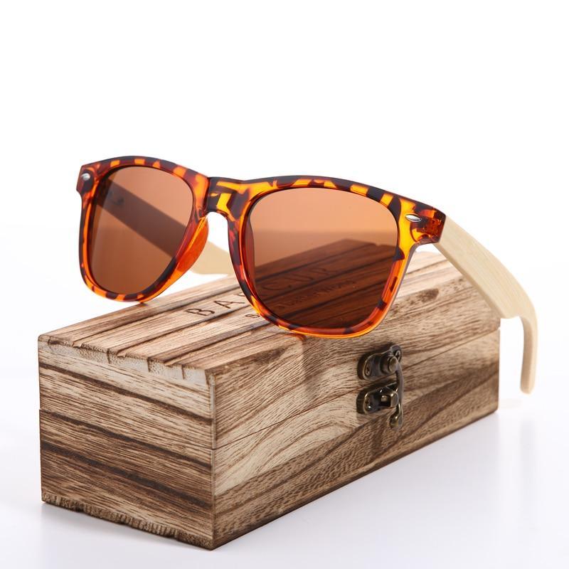 Unisex Retro Rectangular Polarized Sunglasses with Wood Arms