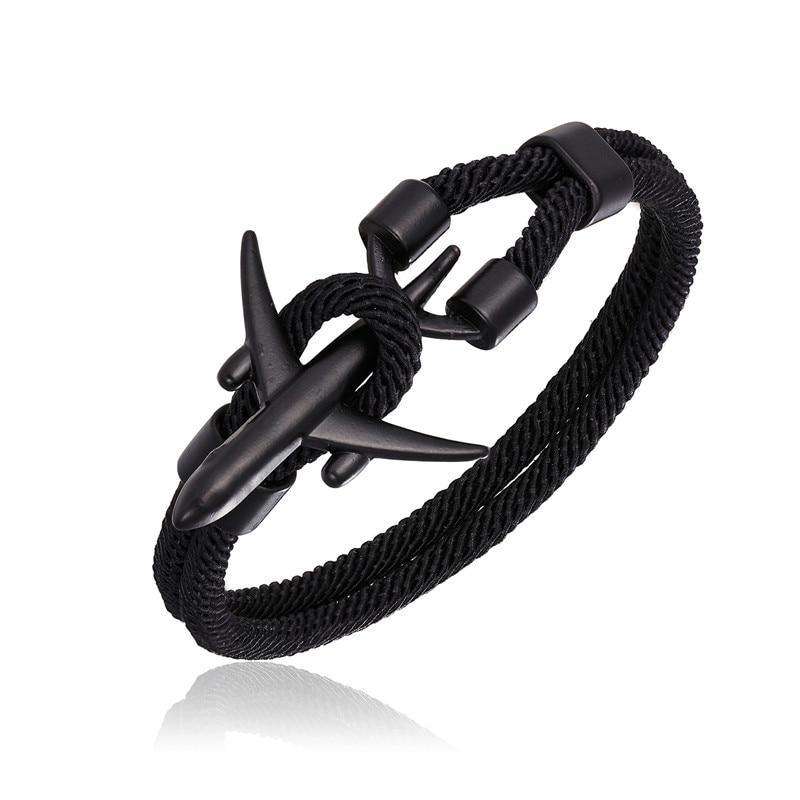 Unisex Nautical Airplane Anchor Charm Rope Bracelet