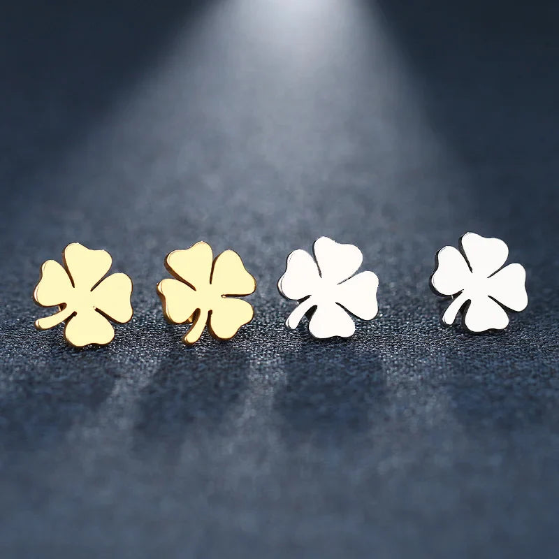DOTIFI Stainless Steel Stud Earring For Women Man Clover Gold Color Lover's Engagement Jewelry Drop Shipping