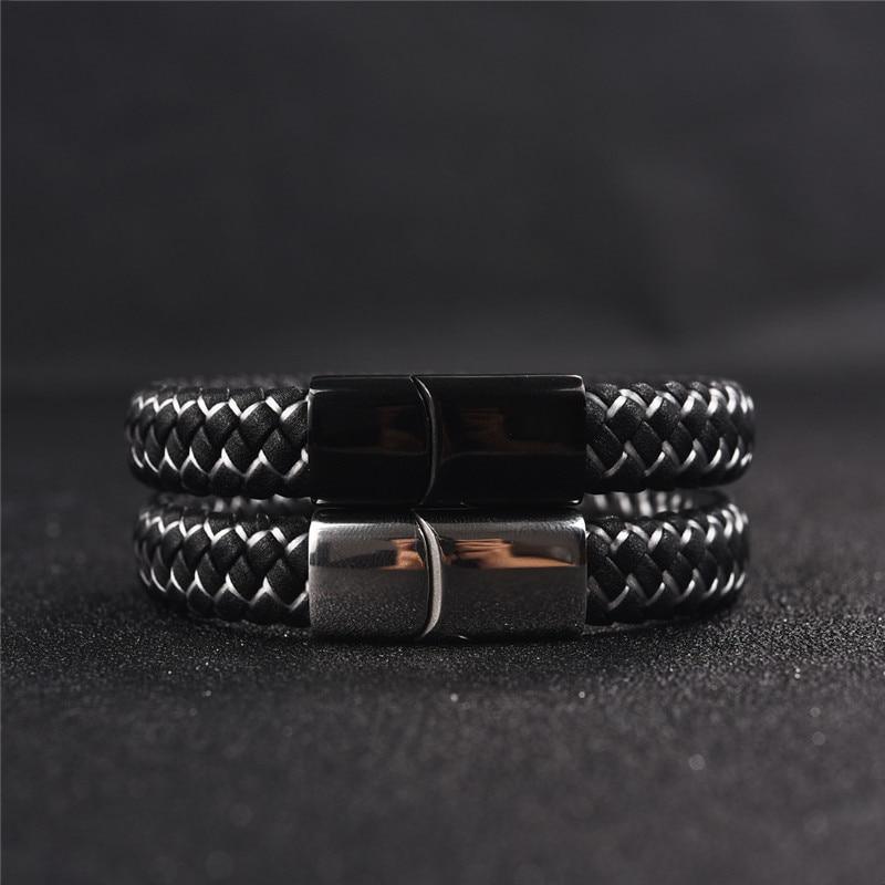 Handmade Braided Leather and Stainless Steel Magnetic Bracelet