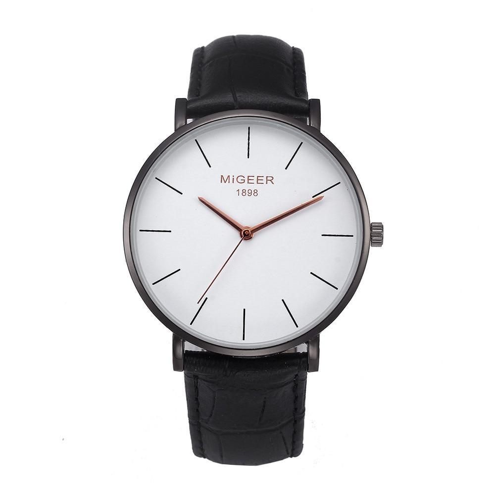 Classic Minimalist Men's Leather Dress Watch - Slim Design