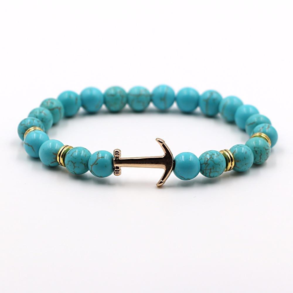 Natural Stone Onyx and Lava Bead Anchor Bracelet for Unisex