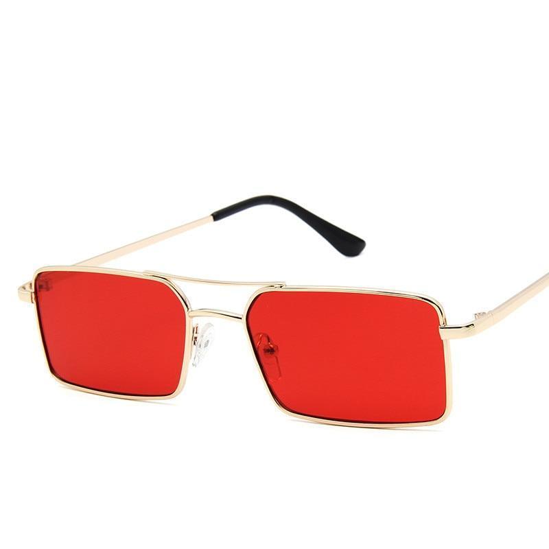 Retro Rimless Rectangle Sunglasses Gold Metal Frame UV400 Sunnies