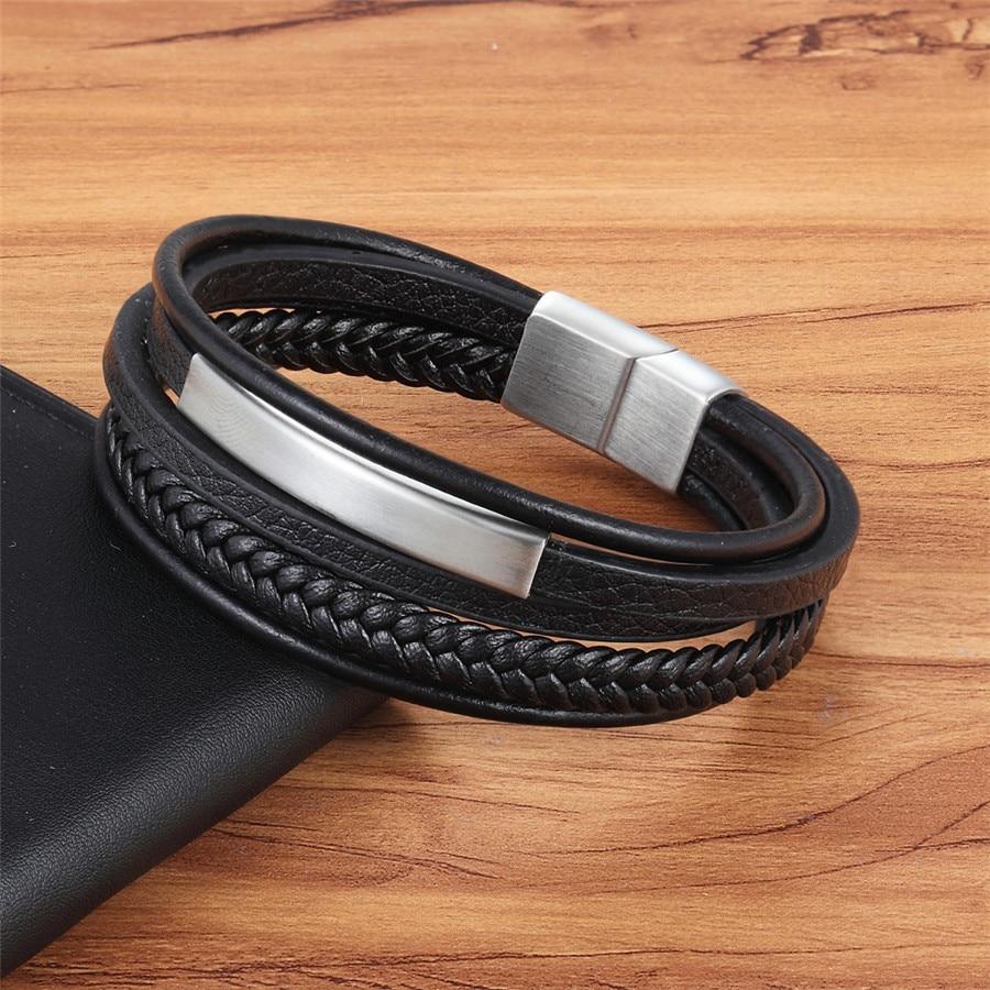 Multilayer Leather Magnetic Bracelet for Men Hand Charm Jewelry