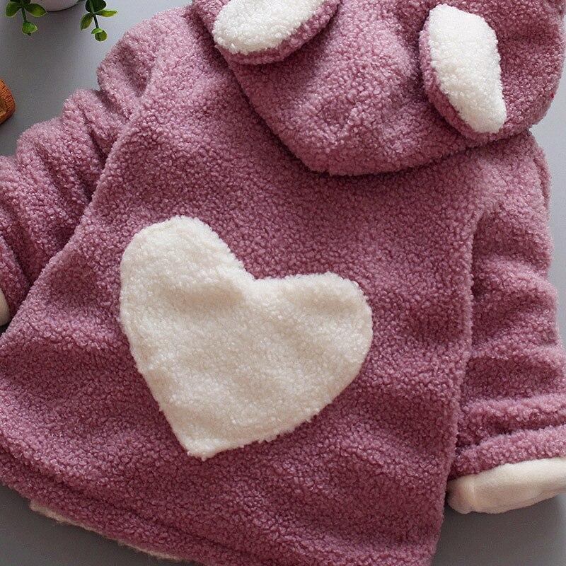 Baby Girls Heart Print Thick Velvet Winter Hoodie Jacket Outerwear