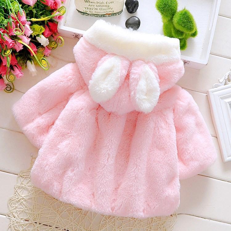 Whimsical Rabbit Ear Hooded Winter Coat for Baby Girls