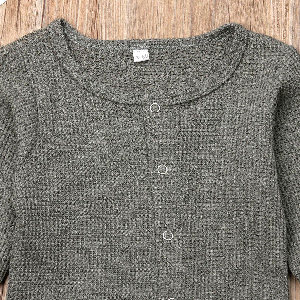 Retro Long Sleeve Baby Romper with Button Closure
