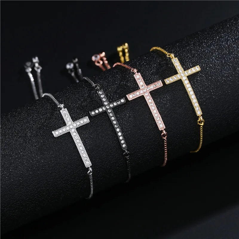 NEWBUY Classic AAA+ Cubic Zirconia Cross Charm Bracelets For Women Adjustable Copper Chain Bracelet & Bangle Dropship Jewelry