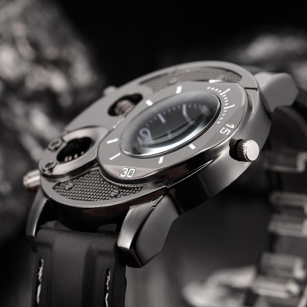 Men's Chronograph Luxury Leather Watch - Black & Silver Modern Style