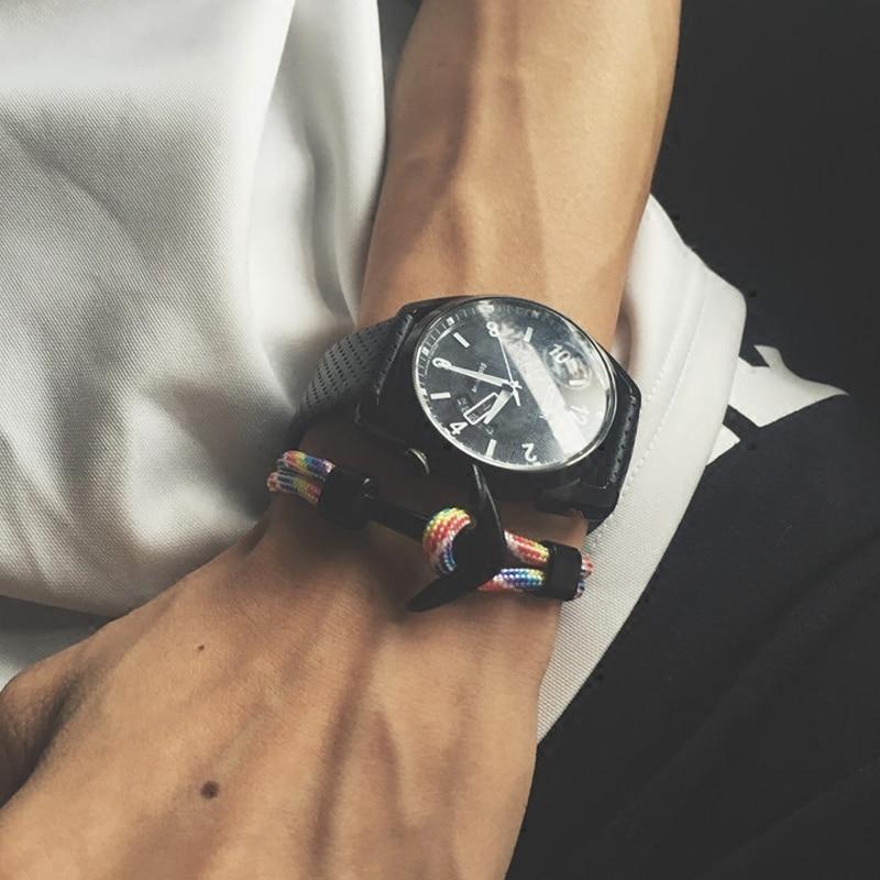 Black Anchor Paracord Survival Bracelet with Magnetic Clasp