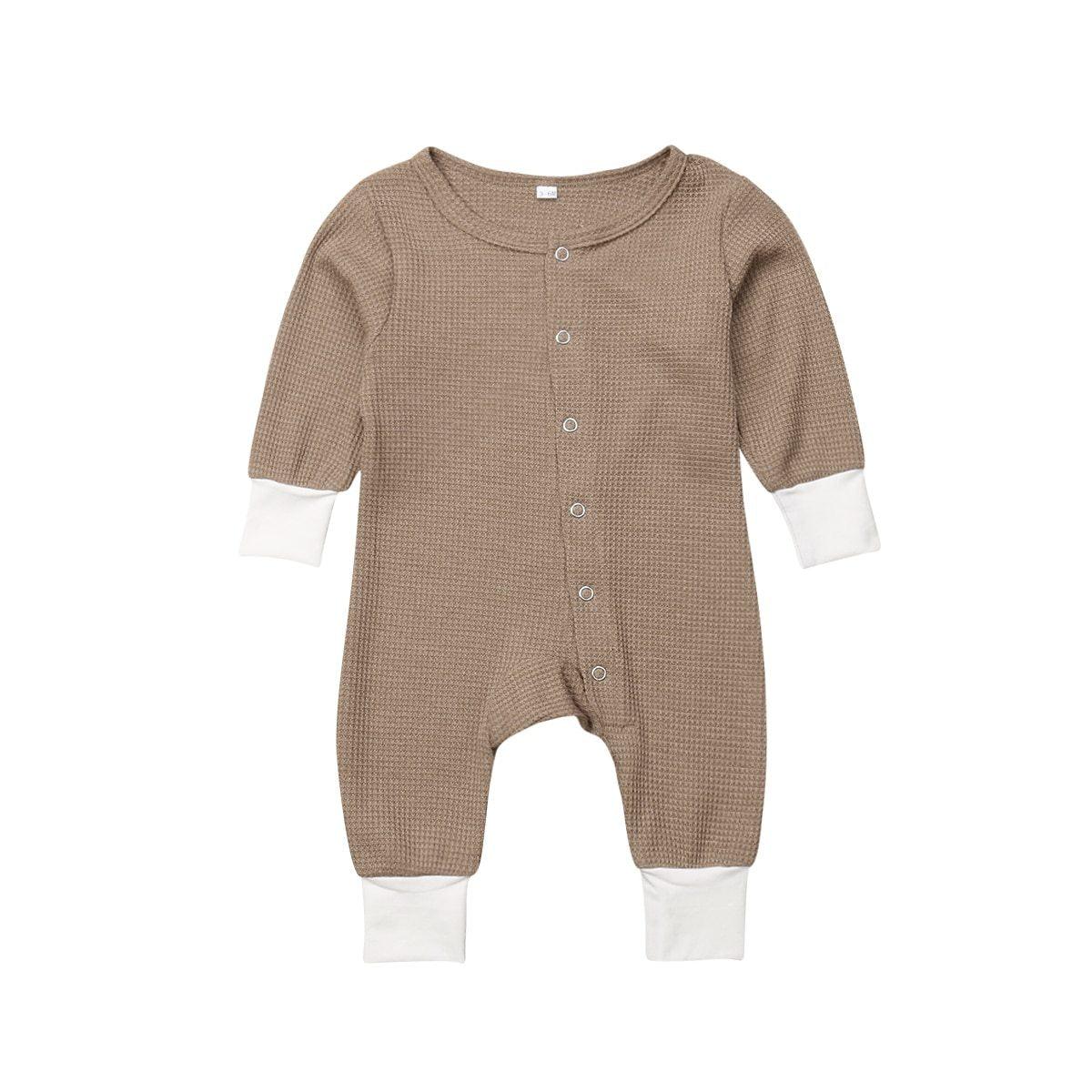 Retro Long Sleeve Baby Romper with Button Closure