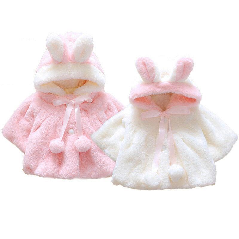 Baby Girls Reversible Rabbit Ear Cloak Coat Warm Winter Cape