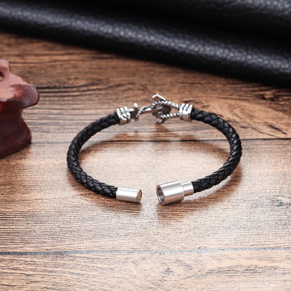 Black Leather Anchor Bracelet for Men and Couples