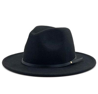 Vintage Black Wool Fedora Hat with Belt Buckle Detail
