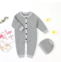 Knitted Newborn Baby Romper with Plaid Hat Cotton Jumpsuit