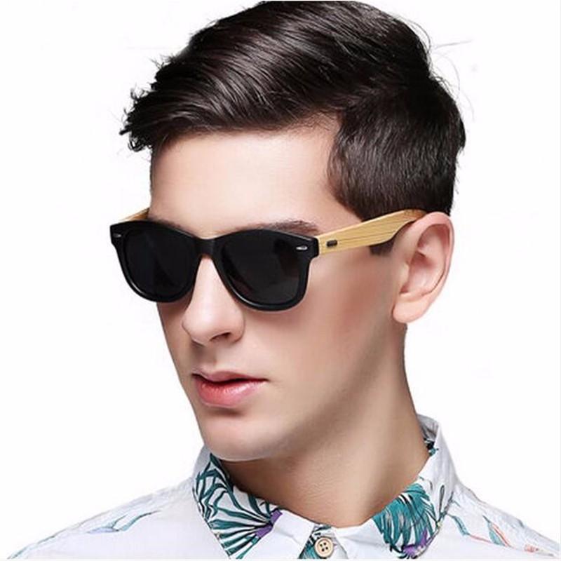 Unisex Retro Rectangular Polarized Sunglasses with Wood Arms