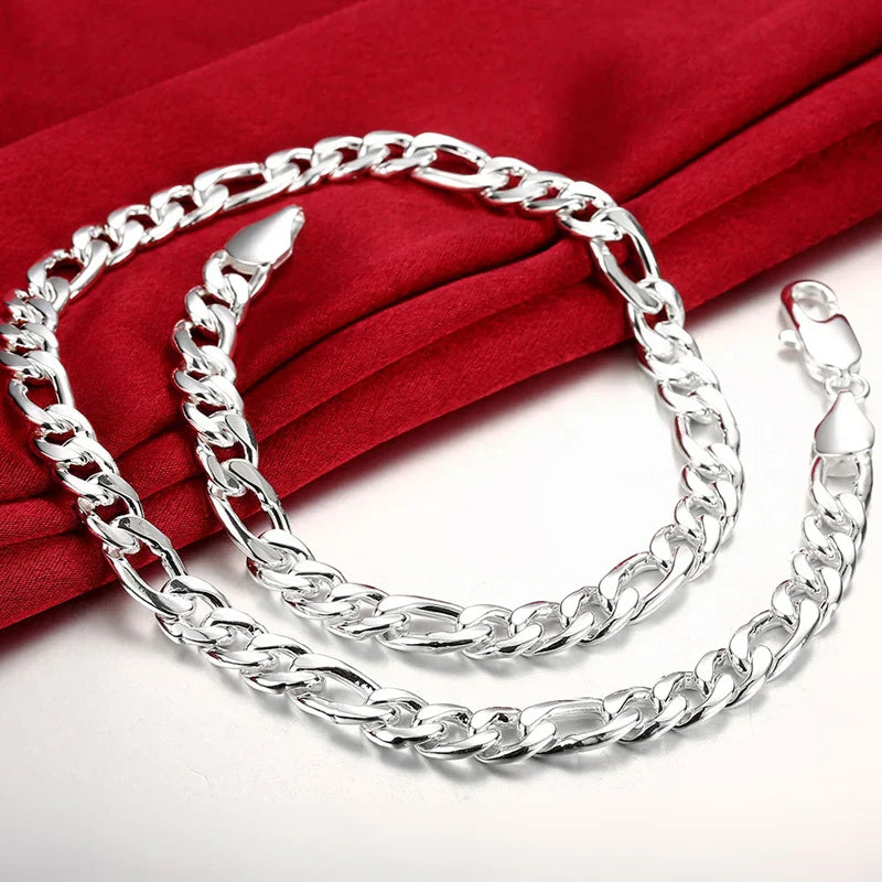 Aravant 925 Silver Simple 6MM 8MM Sideways Necklace Bracelet Chains For Men Women Fashion Jewelry