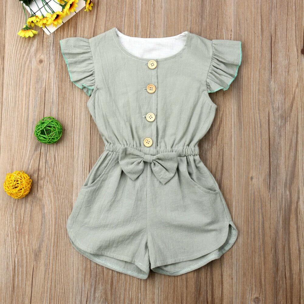 Baby Girl Sleeveless Ruffle Romper Cotton Blend Button Playsuit