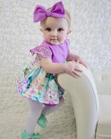 Baby Girl Floral Romper Dress in Purple or Teal with Headband