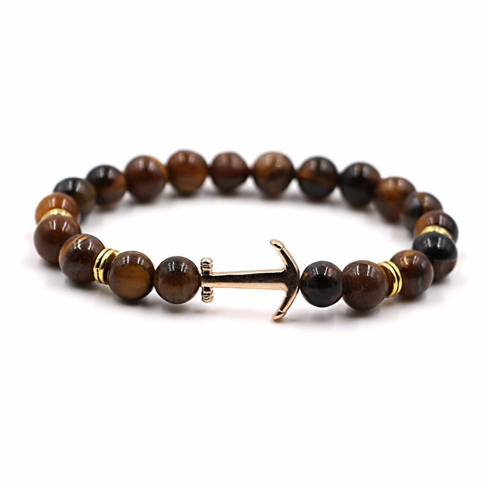Natural Stone Onyx and Lava Bead Anchor Bracelet for Unisex