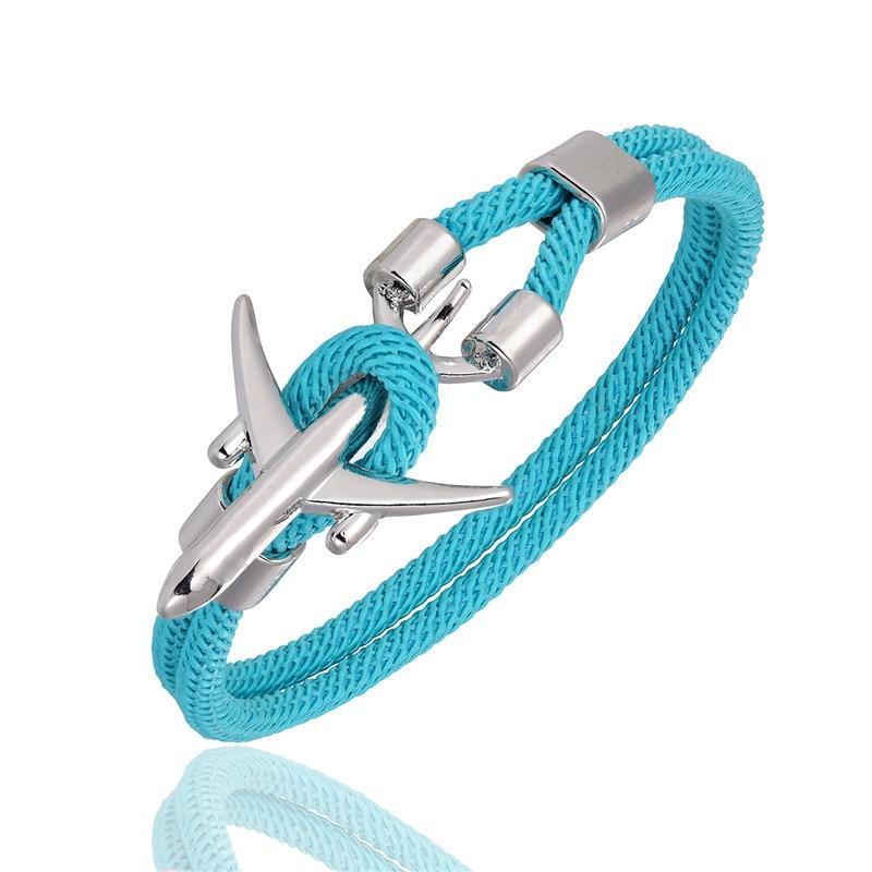 Unisex Nautical Airplane Anchor Charm Rope Bracelet