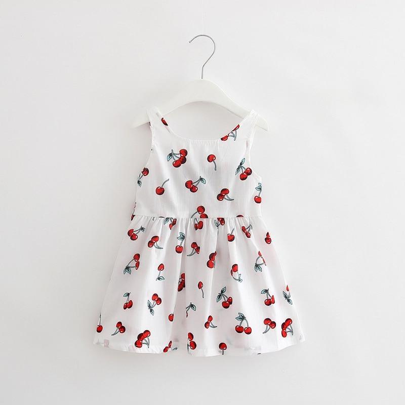 Summer Cherry Print Halter Dress for Girls - Cotton V-Back Style