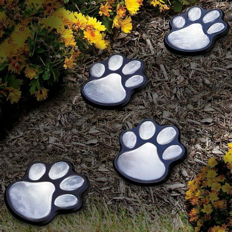 4-Piece Solar Paw Print LED Pathway Lights for Animal Lovers