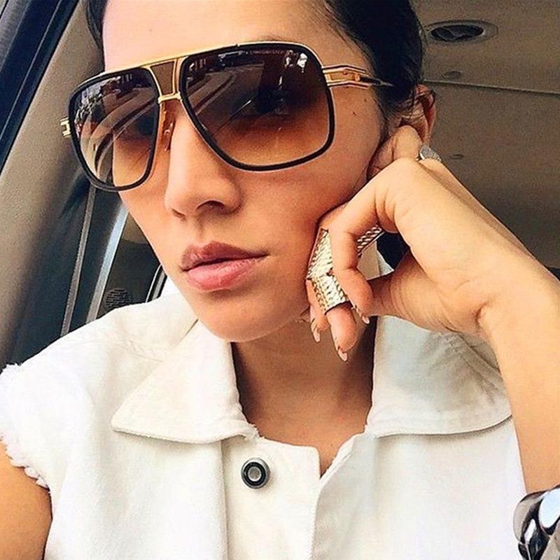 Oversized Square Gold Frame Luxury Driving Sunglasses