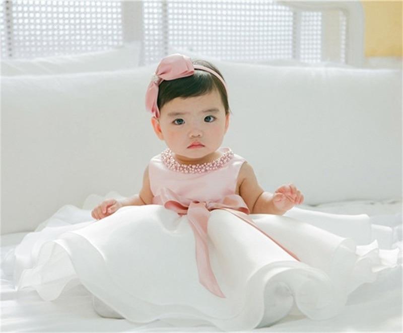 Handmade Satin Lace First Birthday Dress for Baby Girls