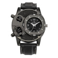 Men's Chronograph Luxury Leather Watch - Black & Silver Modern Style