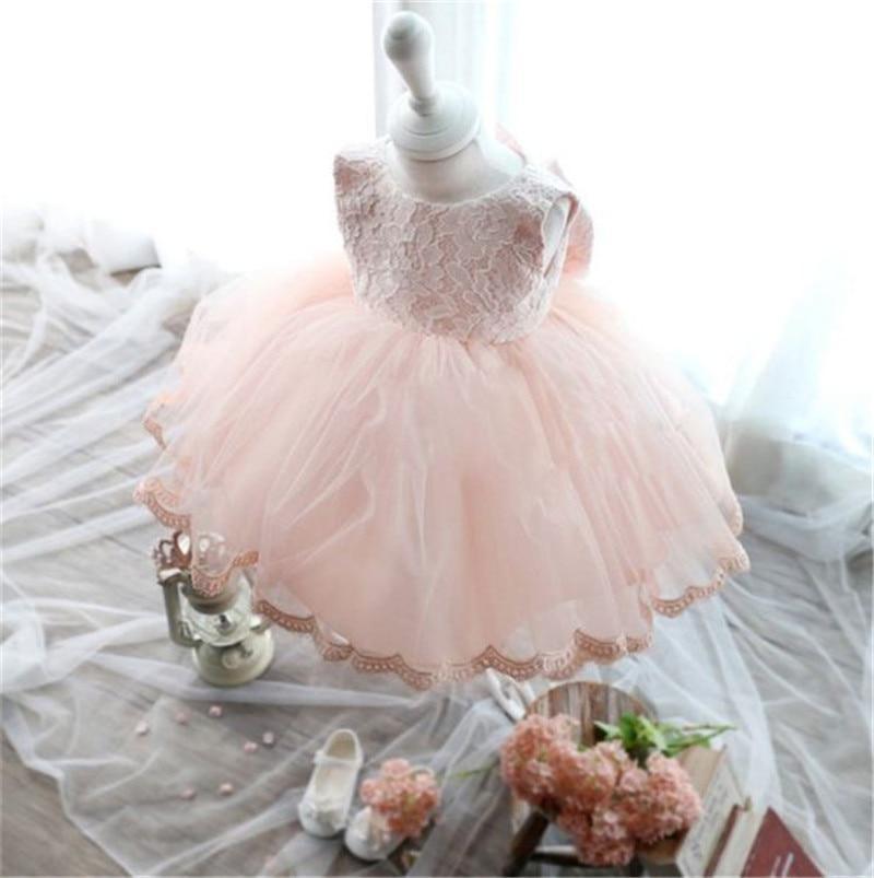 Luxury Baby Girl Lace Flower Baptism Gown with Back Bow