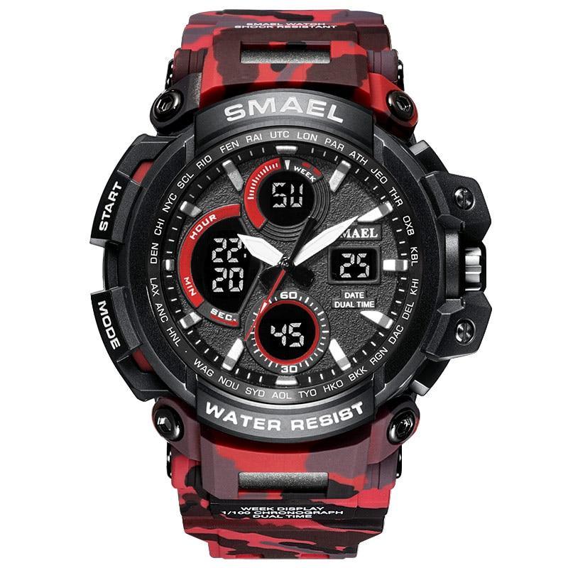 Red Stevvex sport digital watch with military style tactical display