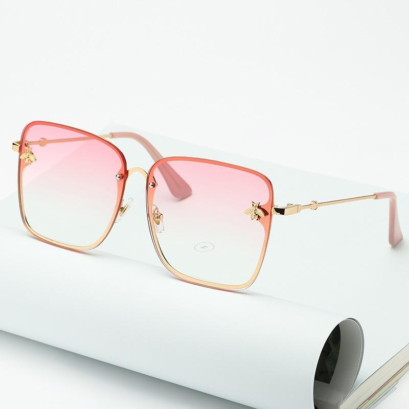 Oversize Rimless Square Bee Sunglasses with UV400 Gradient Lenses