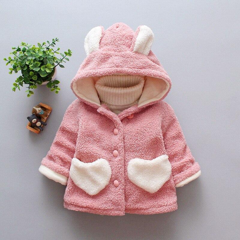 Baby Girls Heart Print Thick Velvet Winter Hoodie Jacket Outerwear